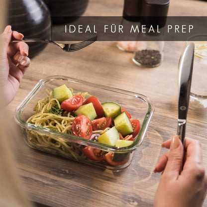 GLASWERK Meal Prep Boxes (3x 1040 ml) with one compartment, glass containers with lids, food storage containers with lids, freezer containers set, glass food storage containers, glass casserole dish with lid.