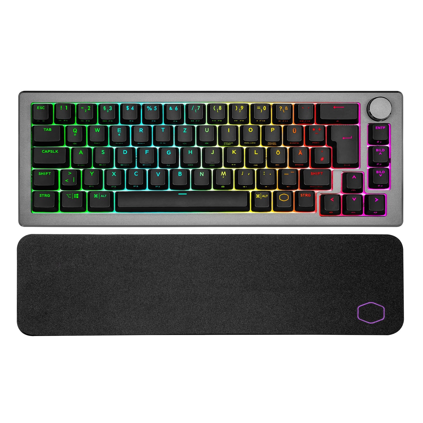 Cooler Master CK721 Mechanical Gaming Keyboard - 65% Layout, Brown Switches, RGB Lighting, Hybrid Wireless Technology, Precision Wheel - Space Grey, DE - QWERTZ