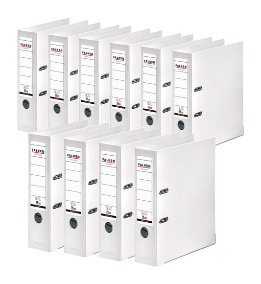 Original Falcons 10-pack Chromocolor Premium folders. Made in Germany. Plastic cover inside and out 8 cm wide. A4 size white ring binder file folder office organizer plastic folder.