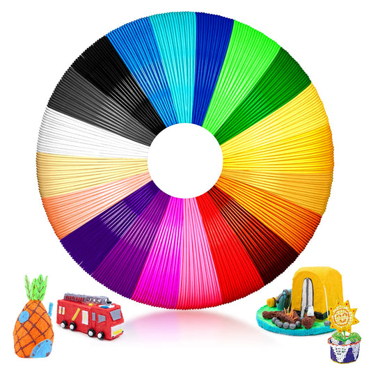 ANCHARA 3D pen filament PCL, 20 colors, 10m each - 3D pen PCL filament 1.75mm, 3D pen color set for low temperatures, 3D kids pen and 3D printing pen accessories.