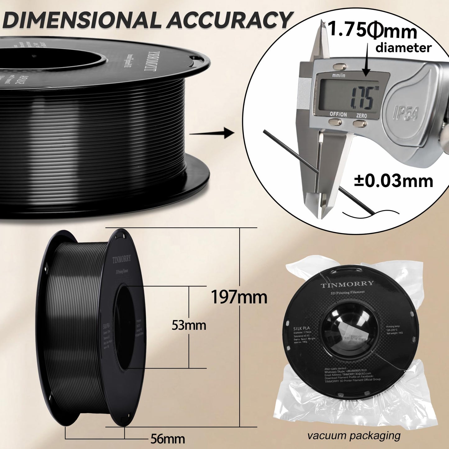 Silk PLA Filament 1.75mm, TINMORRY 3D Printer Filament, 1kg, 1 Spool, Iron Black