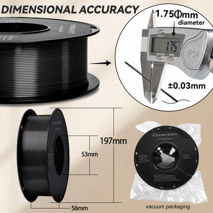 Silk PLA Filament 1.75mm, TINMORRY 3D Printer Filament, 1kg, 1 Spool, Iron Black