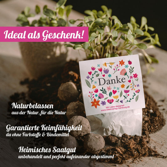 10x "Thank you" seed bombs - small gift & party favor - seed bombs for colleagues, guests & children - flower bombs, flower seeds & flower balls as a thank you - seed bomb & seed balls
