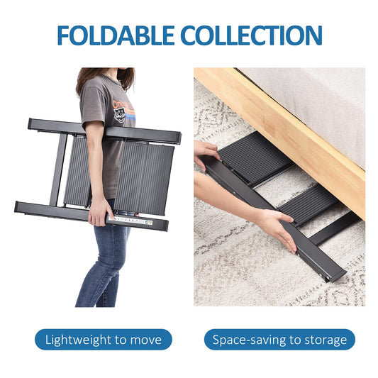 KINGRACK Step Ladder, 2 Step Stool, Folding Step Ladder with Handrail, Non-Slip Household Ladder with Folding Lock, Black Aluminum Step Stool