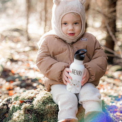 Kidsmood - Personalized stainless steel water bottle for kids, 500ml, leak-proof with straw, dishwasher safe | Great for school & kindergarten or as a back-to-school gift for girls and boys.