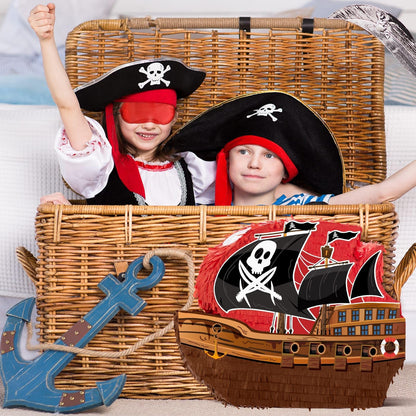 WERNNSAI Pirate Piñata - Pirate ship piñata with blindfold and bat for boys and kids Caribbean pirate party gifts for birthdays decorations family games pirate party supplies