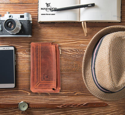 MATADOR 2in1 genuine leather phone case belt with zippered pocket #Brisbane, with elegant gift box and RFID protection, Elegant leather phone belt for smartphones up to 6.9 inches in Brown Vintage.