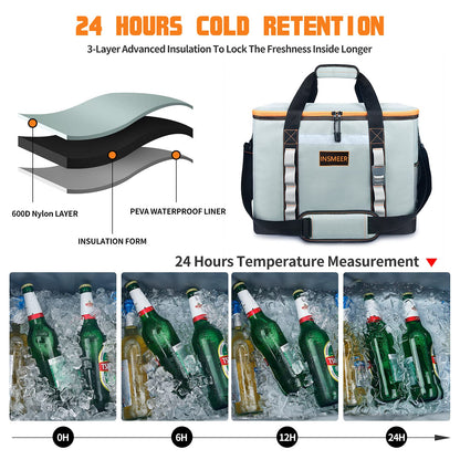 INSMEER 48L Cooler Bag Large Foldable, 65 Can Cooler Bag Thermal Bag Insulated Bag for Drinks, XXL Waterproof Heat Resistant Shopping Bag for Excursions, Picnics, Camping, Hiking, Beach