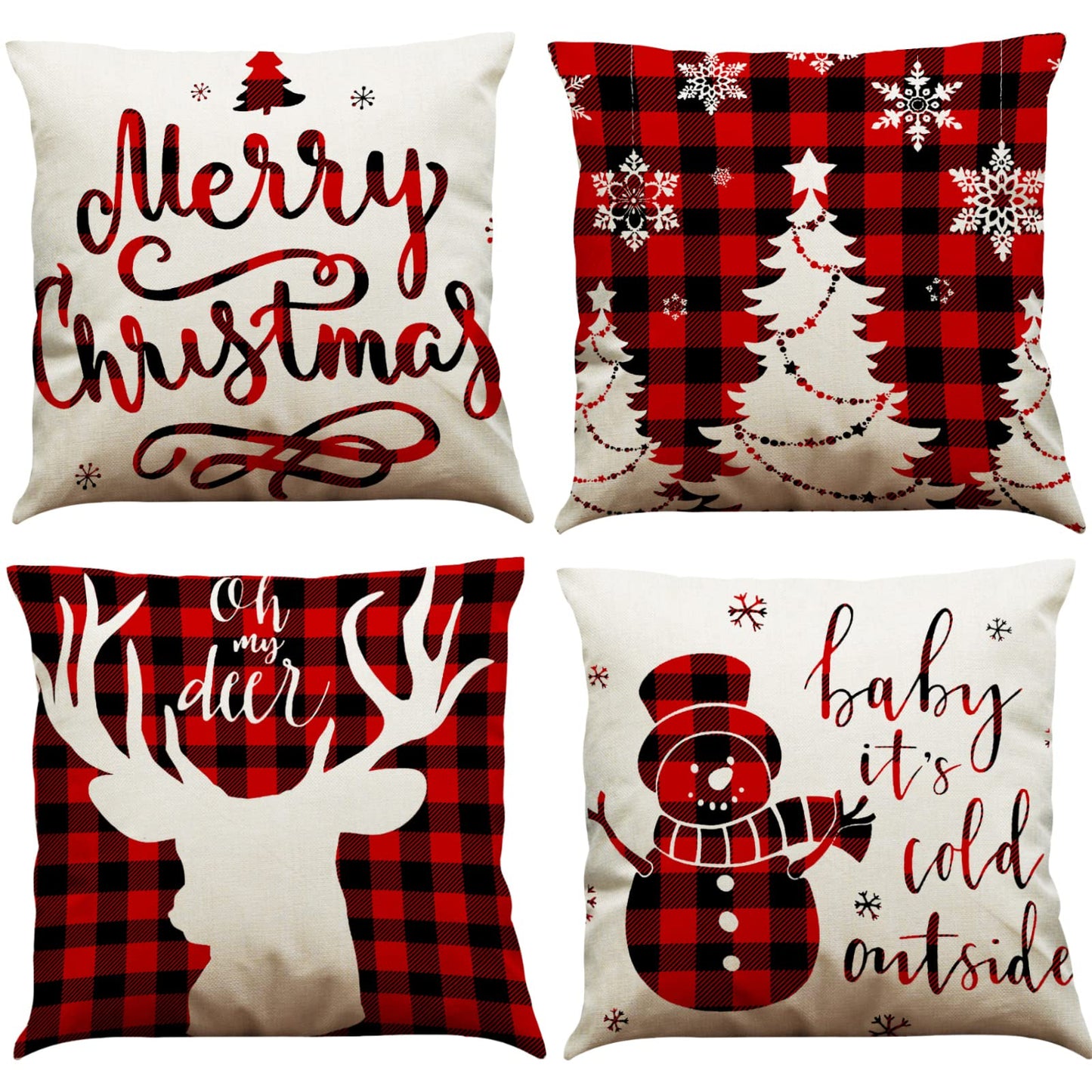 4 pieces of pillowcase 45x45, cotton linen pillow case sofa pillow cover outdoor garden decoration