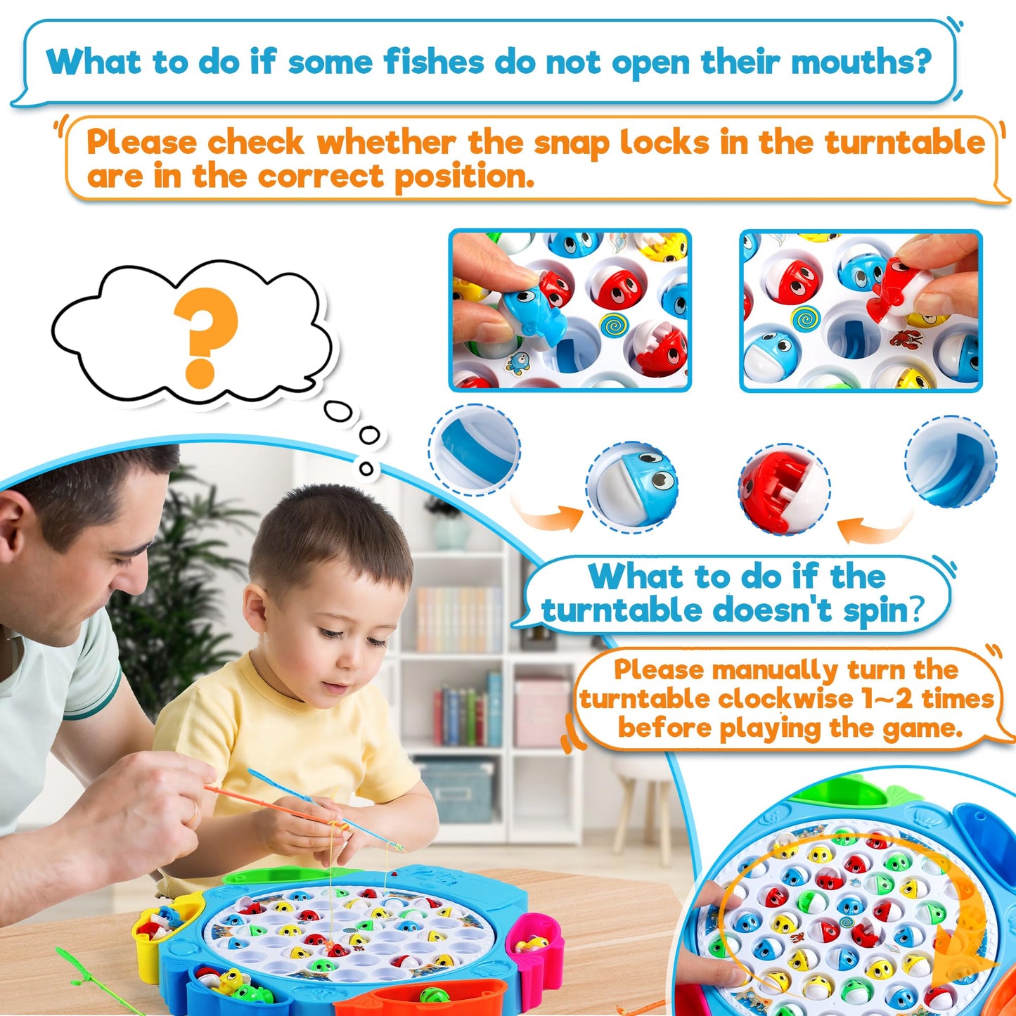 Fishing game Fishing Game Children's games for 3 4 years Board game Toy for 3 years Children's games for 4 years with 8 children's fishing rods 42 fish game for 3 4 5 years Boys Girls, Large size 35.5X33 cm