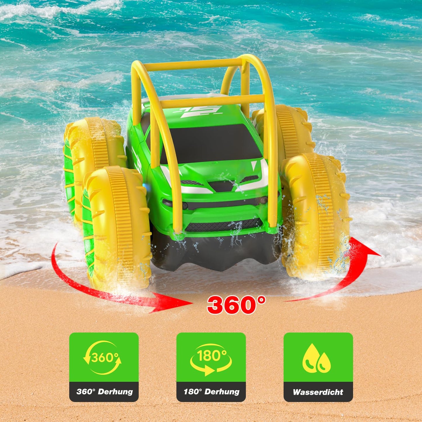 MaxTronic Direct Charge Remote Control Car, Stunt 360° Flips Rotatable Kids 3+, Waterproof RC Monster Truck Offroad Pool Beach Toy, Cool Lights, Gift for Girls Boys