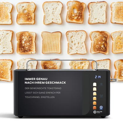 Balter 4-Slice Toaster, Touch Control, Long Slot, Stainless Steel, Bun Warmer, LCD Display, Defrost Function, Bread Centering, TS-44 Matte Black