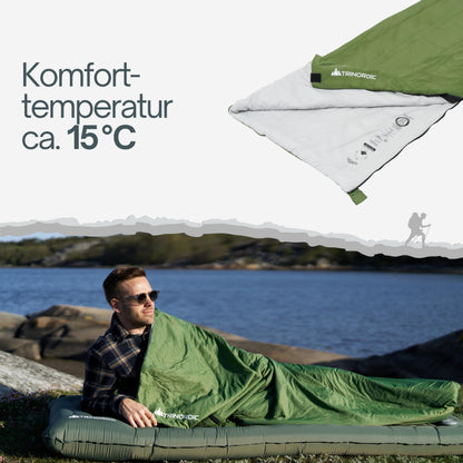 Trinordic 700g ultralight sleeping bag - with anti-snag zipper - compact summer sleeping bag for adults - ideal for outdoor hiking, backpacking, bikepacking, and traveling.