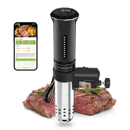 KitchenBoss Sous Vide Cooker Stick WiFi: Sous Vide Stick Wi-Fi precision cooker immersion circulator app control IPX7 waterproof ultra-quiet LED touch display 1100W 40°C-90°C