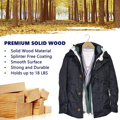 Amber Home 20 Pieces 44.5cm Natural Wood Hangers with Bar and Notch, Sturdy Organizer for T-shirt Shirt Suit Coat Dress Wedding Top