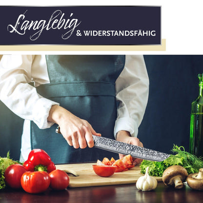 adelmayer® Damascus Knife - Brisket Knife (Blade: 26 cm) - Carving Knife made of Japanese Damascus steel with kullenschliff - extra-long knife for BBQ meat and beef brisket (no extras)