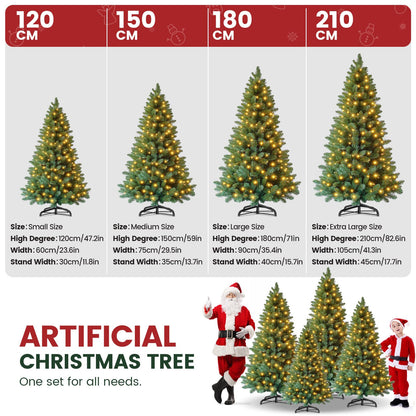 Artificial Christmas tree with LED lighting, 180cm artificial PVC pine tree with metal stand, premium Nordmann fir, flame-retardant automatic Christmas tree, lifelike artificial pine tree