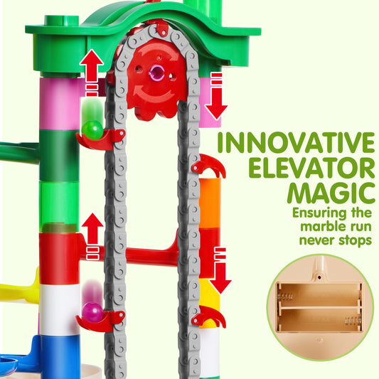 JOYIN Marble Run 236-Piece Ball Track Learning Toy Building Blocks Toy with Motorized Elevator, STEM Building and Learning Toy for Kids aged 7, 8, 9, 10, 11, 12 years.