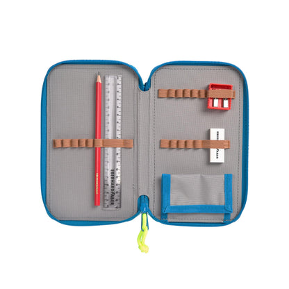 Casual pencil case filled with 20 pieces / School Triple Pencil Case Unique Blue