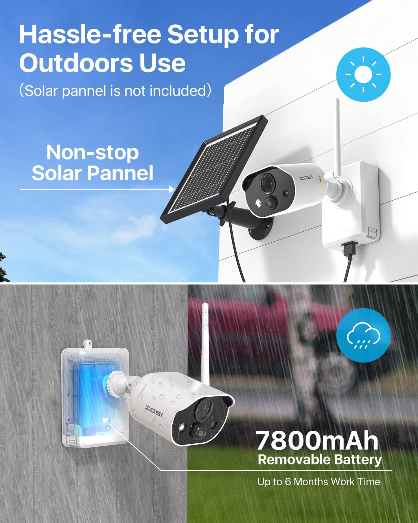 ZOSI 2K 3MP Wireless Outdoor Battery Surveillance Camera Set, 4X 3MP WiFi Cameras Battery Operated with Base Station 32GB Card, Spotlight, 2-Way Audio, Person Detection, C309