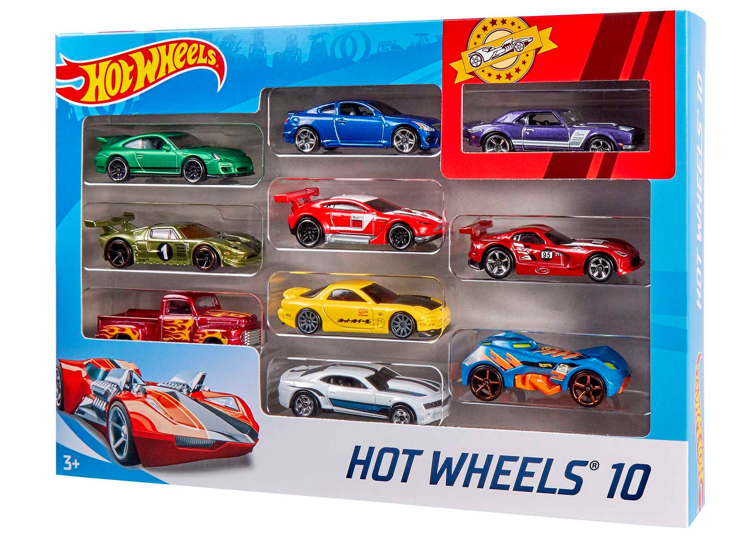 Hot Wheels 1:64 Die-Cast Car Gift Set, 10 toy cars, random selection, toy cars for ages 3 and up, 10 pack, Multicolor, 54886.