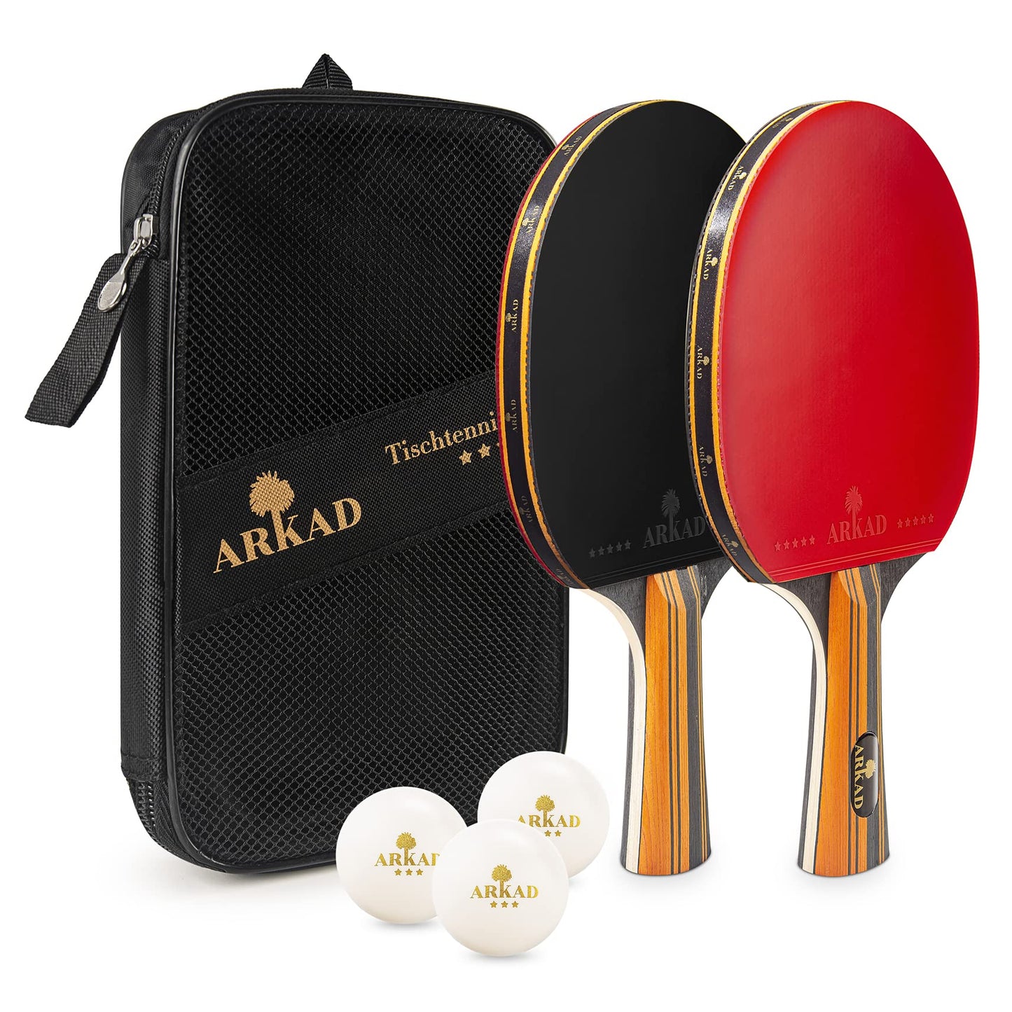 ARKAD Table Tennis Set [Premium] • Table tennis racket set including high-quality table tennis balls & table tennis racket case • Complete table tennis racket set with strong grip