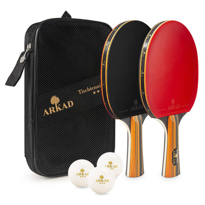 ARKAD Table Tennis Set [Premium] • Table tennis racket set including high-quality table tennis balls & table tennis racket case • Complete table tennis racket set with strong grip