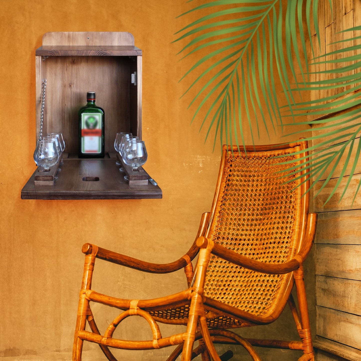 Premium birdhouse minibar including 6 shot glasses, birthday gift for men, funny gifts, handmade home accessories, shot bar birdhouse for office or garden.
