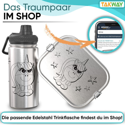 TAKWAY Stainless Steel Lunch Box for Kids with Compartments 800ml | Leakproof | Bento Box with Adjustable Dividers | Snack Box for Preschool Kindergarten School (Unicorn, 3 Compartments)
