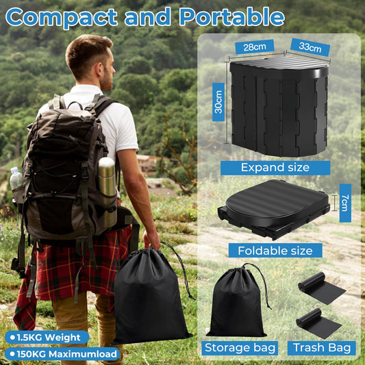 ITMNMNL Camping Toilet, Portable Toilet for Camping, max 150 kg, Foldable Camping Toilet, Composting Toilet for Outdoor or Indoor Use, Camping WC, Toilet Bag + Storage Bag - Black