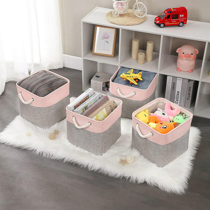 Mangata canvas storage boxes, 30 x 30 x 30 cm, fabric bins for shelves, organizing clothes, kids room, home (gray/pink, 3 pack)
