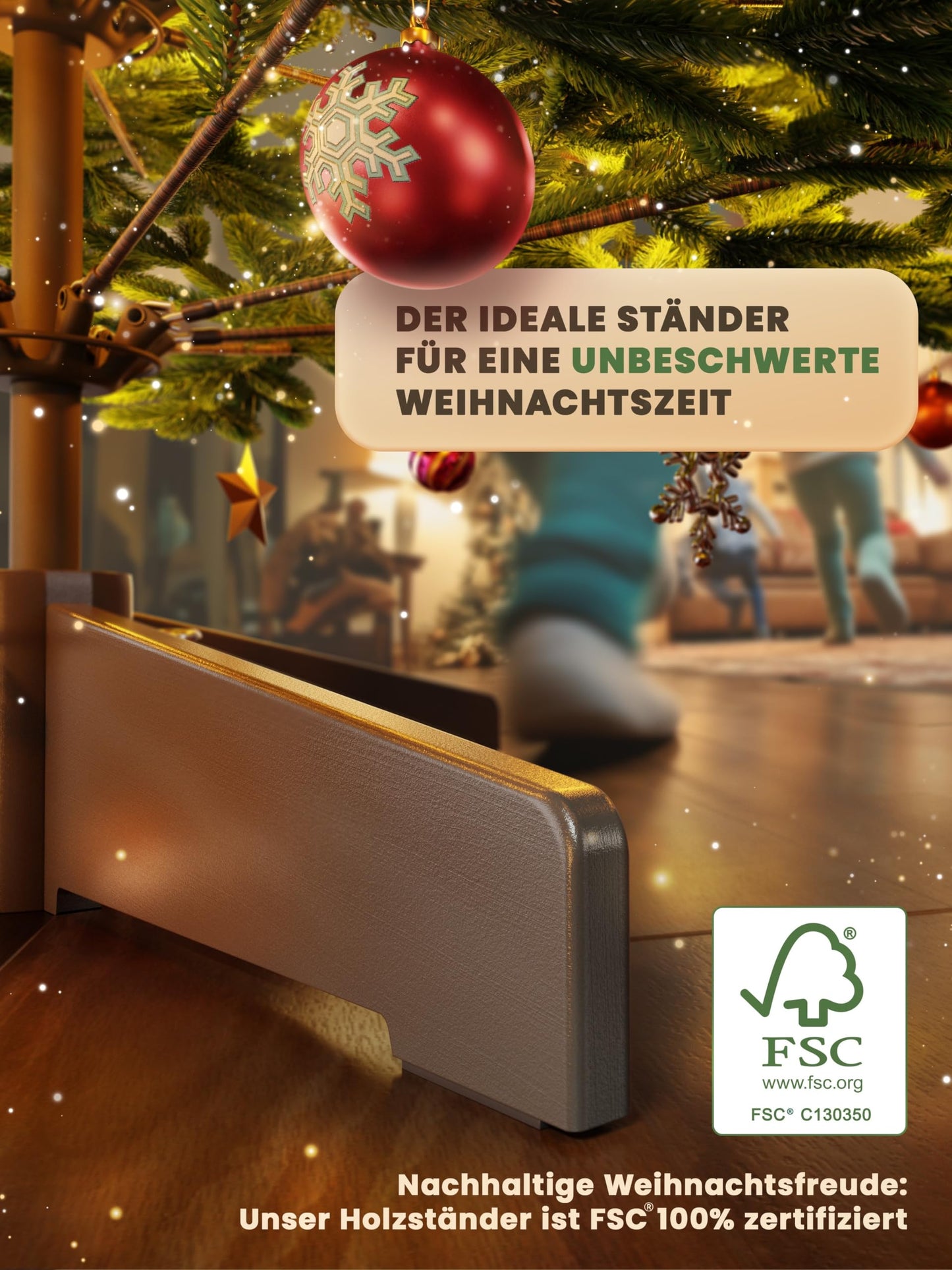 Artificial Christmas tree 180cm - 100% injection-molded Nordman fir with LED lights | Premium lifelike tannenbaum including FSC wood stand & storage bag.
