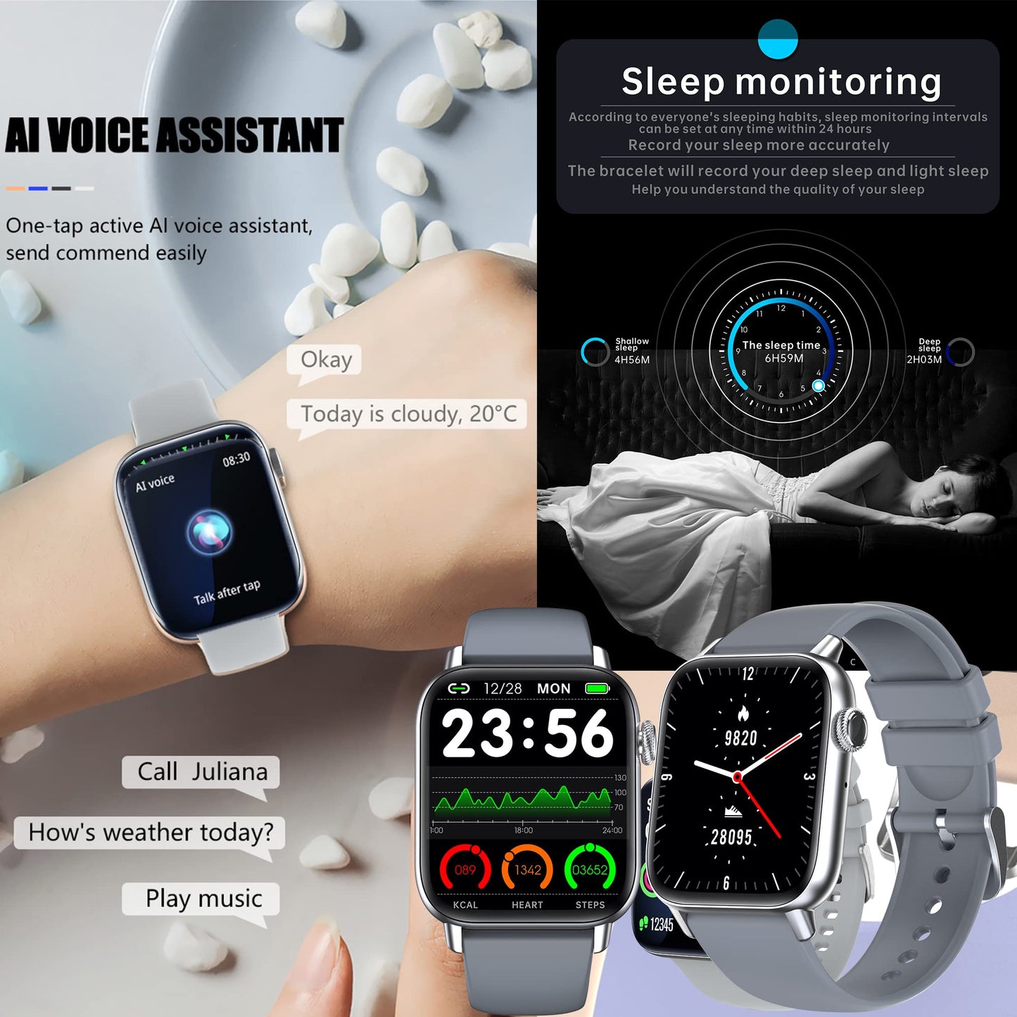 Women's smartwatch with phone function, 1.8-inch HD touchscreen wristwatch heart rate monitor with 123 sports modes SpO2 sleep monitor IP68, menstrual cycle fitness tracker pedometer calories Android iOS (Silver)