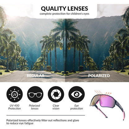 ROCKBROS kids' bike glasses sport goggles UV400 protection polarized sunglasses TR90 flexible frame for boys girls protective eyewear outdoor sports