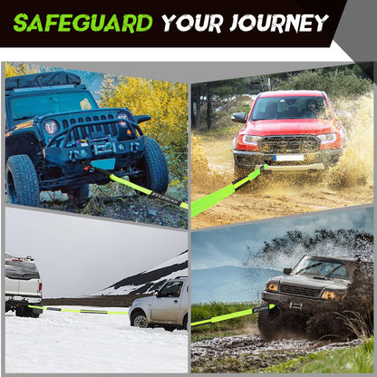 RYLIFEOGI Tow Rope 10 Tons (22,000Lbs), 5mx5cm Heavy Duty Tow Strap with 2 Reinforced Hooks 2 Gloves for Off-Road Vehicles (Green)