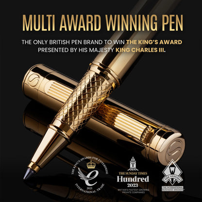 Scrivener Rollerball pen High-quality rollerball pen with real gold plating, black Schmidt replacement refill, gift box, office set, Beautiful Professional (Gold)