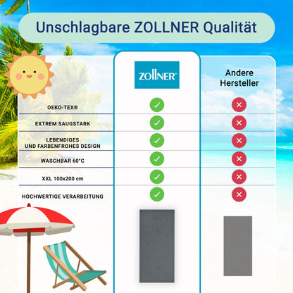 ZOLLNER beach towel - skin-friendly and absorbent in 100x200 cm - washable up to 60°C - cotton in grey - woven-in sea creature motifs - Oeko Tex® Certified