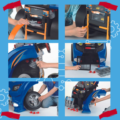 Theo Klein 2822 Hot Wheels assembly car I Engine block with educational repair functions I Battery-powered headlights and horn I Dimensions: 43 cm x 40 cm x 52.5 cm I Toy for children aged 3 years and above