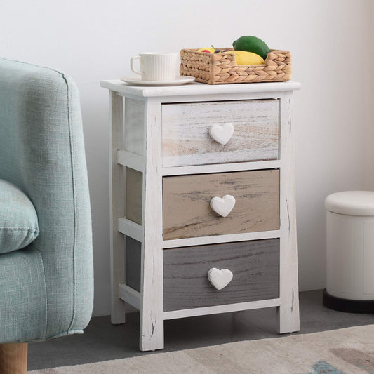 Rebecca Mobili wooden dresser, nightstand in shabby style, 3 drawers, suitable for bedroom or bathroom, wood, white and grey - dimensions: 57.5 x 37 x 27 cm (HxLxW) - item RE4161.