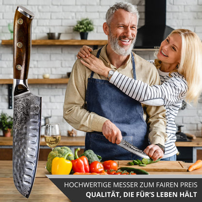 Stallion Small Santoku Knife Damascus 5" - Ironwood Series - Damascus Santoku Knife with Ironwood Handle - Damascus Steel Kitchen Knife made of premium Japanese steel.