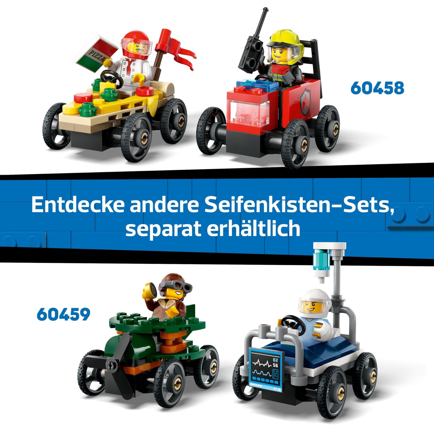 LEGO City No Limits: Soapbox Racing with Ramp - Building Toy for Boys and Girls 6+ - Set with 2 Soapboxes & 4 Race Driver Minifigures - Gift Idea for Kids 60460