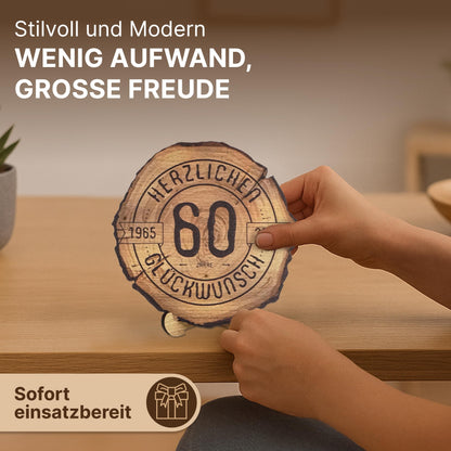 DARO Design - Wooden slice with engraving for 15th anniversary - Wooden gift for company anniversary - Service anniversary wood gifts with engraving - Thickness 6mm, diameter 20cm.