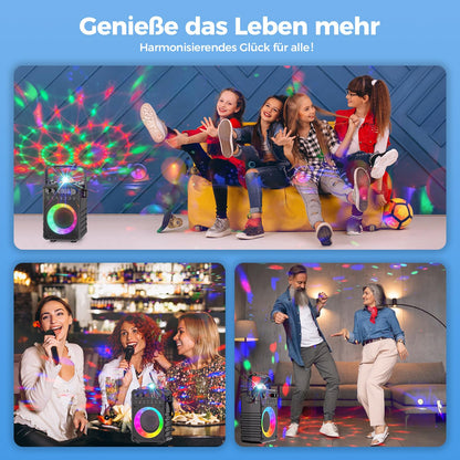 Karaoke machine with 2 microphones: [Upgrade 2024] Karaoke system with 2 microphones for adults kids - Portable Bluetooth party speaker with LED disco ball, supports AUX, USB, TF card, TV.