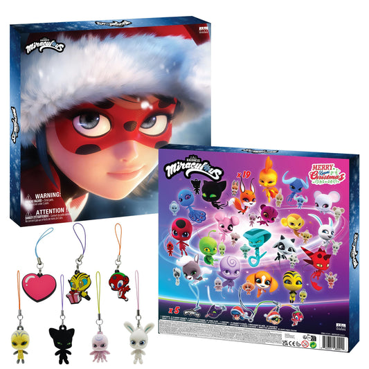Miraculous Ladybug - Ultimate Kwami Advent Calendar with mini flocked Kwamis and EVA charms, seasonal charms, a collectible for kids for Christmas with hooks and strings (Wyncor), blue.