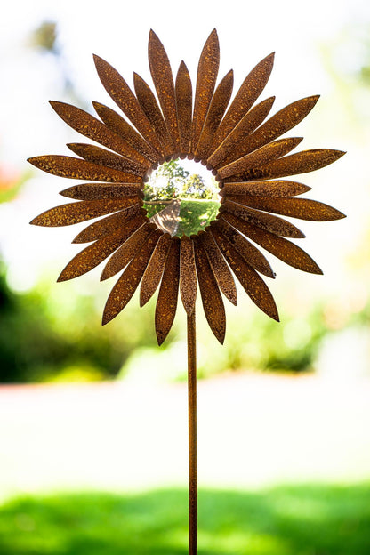 Bornhöft garden stake flower metal garden decor rust rusted bed stake 110cm deco rust figure for the garden with stainless steel ball (flower point stainless steel)