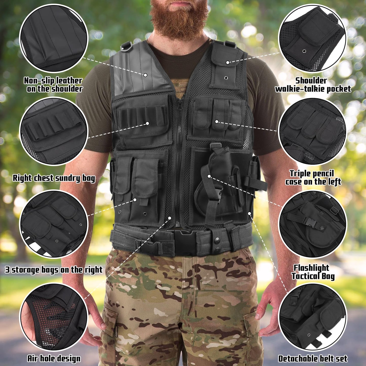 QUOTRE Outdoor Tactical Vest, Military Vest, Airsoft Vest, Tactical Assault Vest, Hunting Vests tailored for camping, hiking, CS field outdoor combat training.