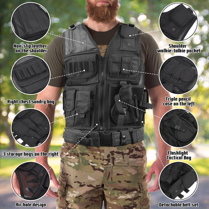 QUOTRE Outdoor Tactical Vest, Military Vest, Airsoft Vest, Tactical Assault Vest, Hunting Vests tailored for camping, hiking, CS field outdoor combat training.