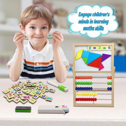 VingaHouse Primary School Calculator Abacus, Abacus Calculator Children Abacus Counting Frame with Chalkboard & Whiteboard with magnetic stickers, Abacus toys for children aged 3 and above
