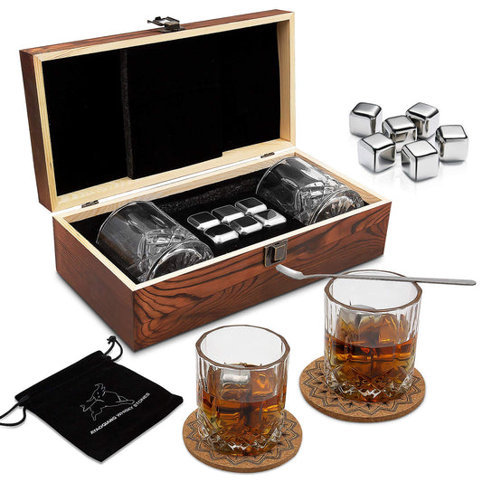 Whiskey Stones Gift Set - 6 Stainless Steel Whiskey Ice Cubes Reusable - Whiskey Rocks Cooling Stones, Special Gifts for Men - Whiskey Chillstone for Whiskey, Vodka, Gin, Wine & More.