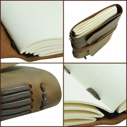 Leather diary notebook journal gift set with antique leather bookmark + pen, handcrafted writing 18x13cm unlined leather bound daily notepad for men & women travel journal